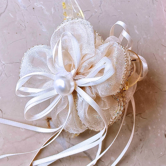 Blooming Organza flower claw clip with Golden Border - light Yellow