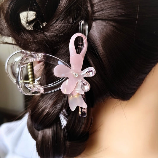 Blooming Shiny-bow flower with Crystal claw clip.