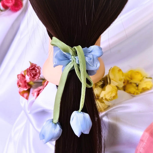 Blooming Organza Tulip flower scrunchies.