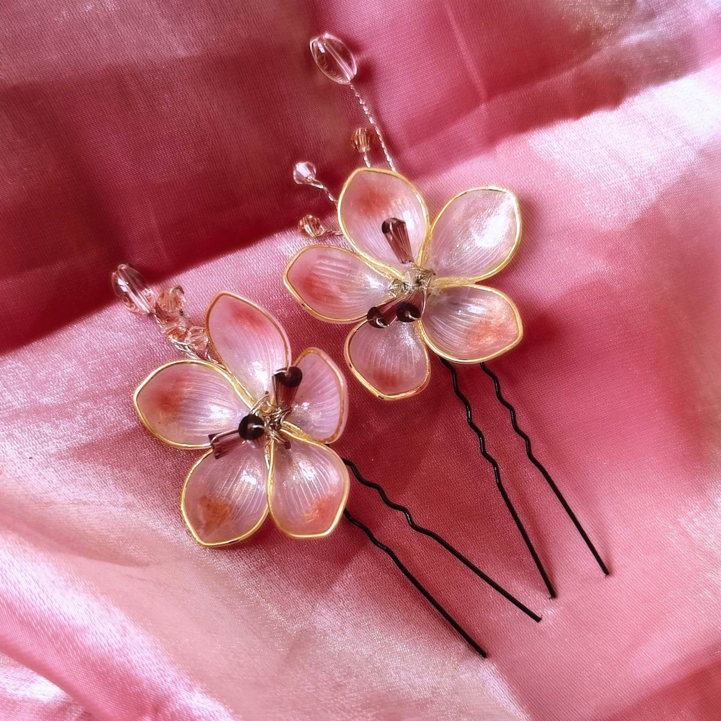 Blooming Hair Pin - Handcrafted- Peach