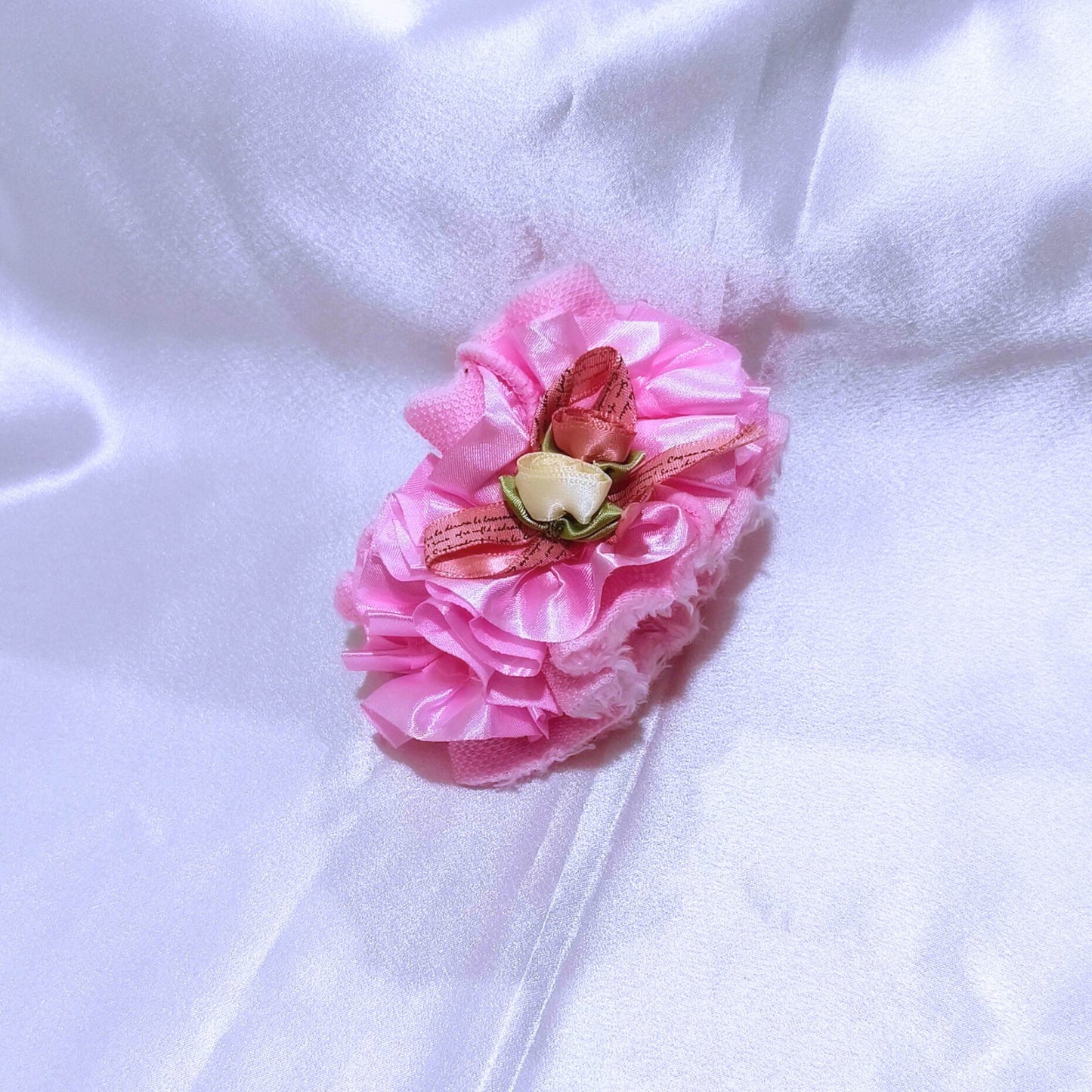 Premium Soft Bloom Furry Satin Scrunchie - Light Yellow.