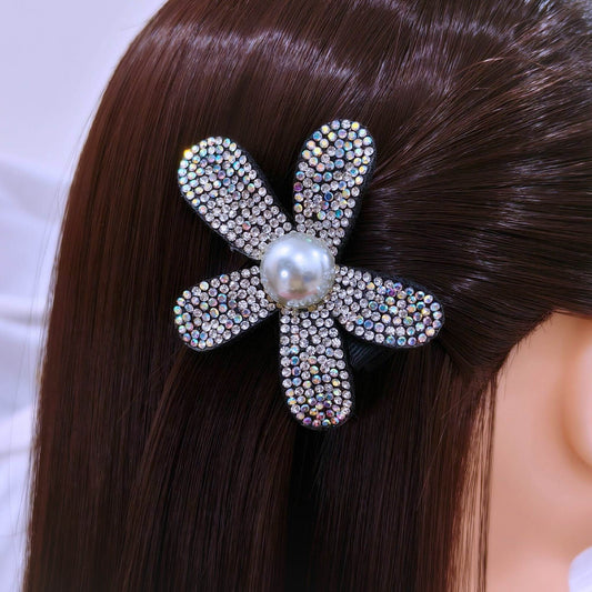 Blooming Crystal Fabric hair pin-White