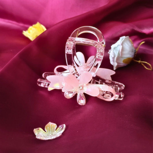 Blooming Shiny-bow flower with Crystal claw clip.