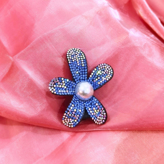 Blooming Crystal Fabric hair pin- blue & white