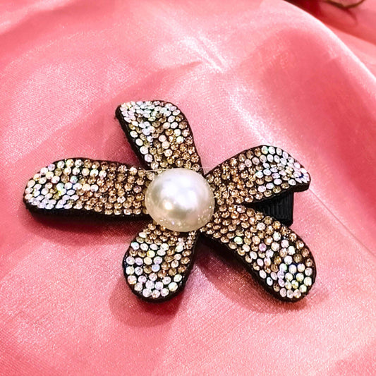 Blooming Crystal Fabric hair pin- golden & white