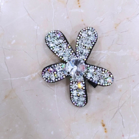 Blooming Big Crystal-Fabric hair pin- White