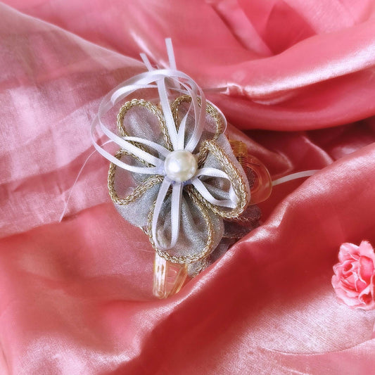 Blooming Organza flower claw clip with Golden Border - Gray.