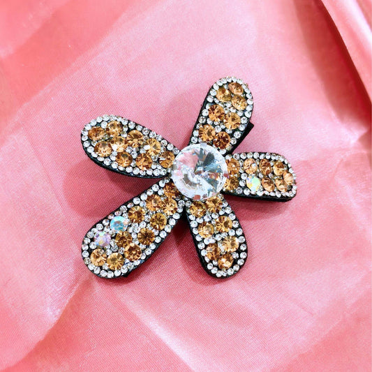 Blooming Big Crystal-Fabric hair pin- Peach and White