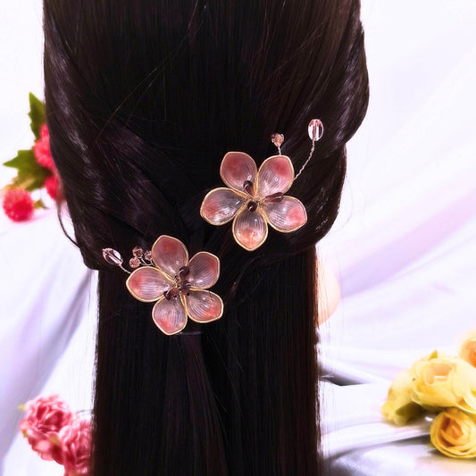 Blooming Hair Pin - Handcrafted- Peach