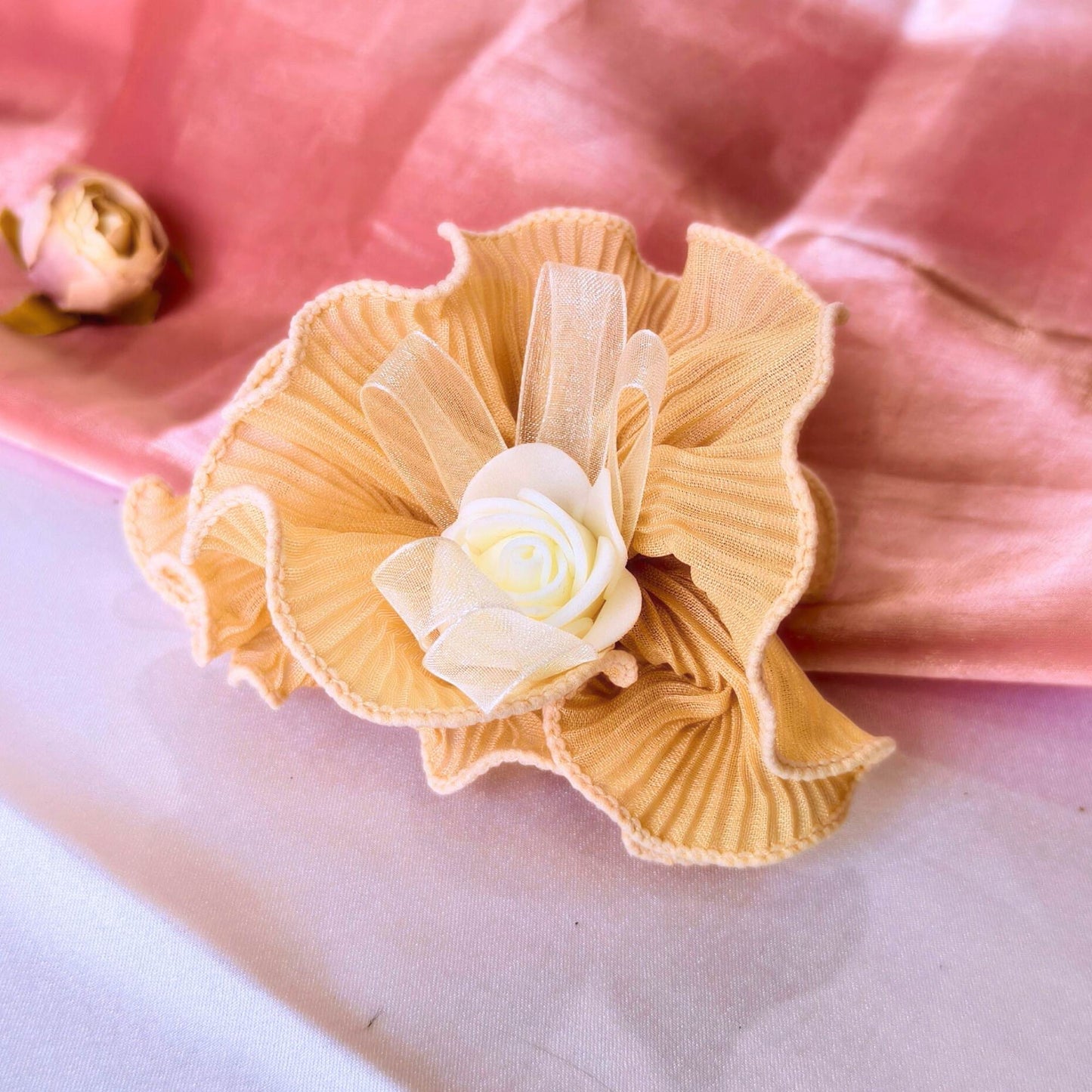 Blooming Crush scrunchies with Spongy flower- Beige