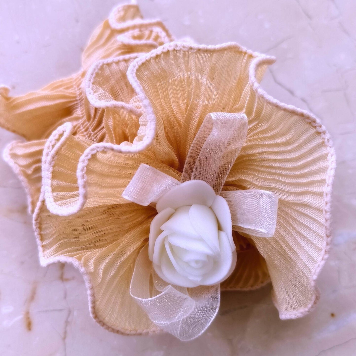 Blooming Crush scrunchies with Spongy flower- Beige