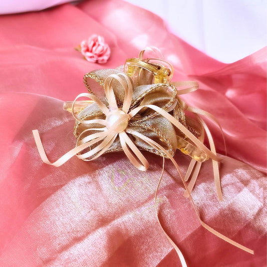 Blooming Organza flower claw clip with Golden Border- Pastel Brown