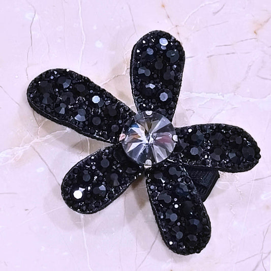 Blooming Big Crystal-Fabric hair pin- Black