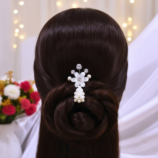 Blooming Handcrafted Hair Pin - Pearl White.