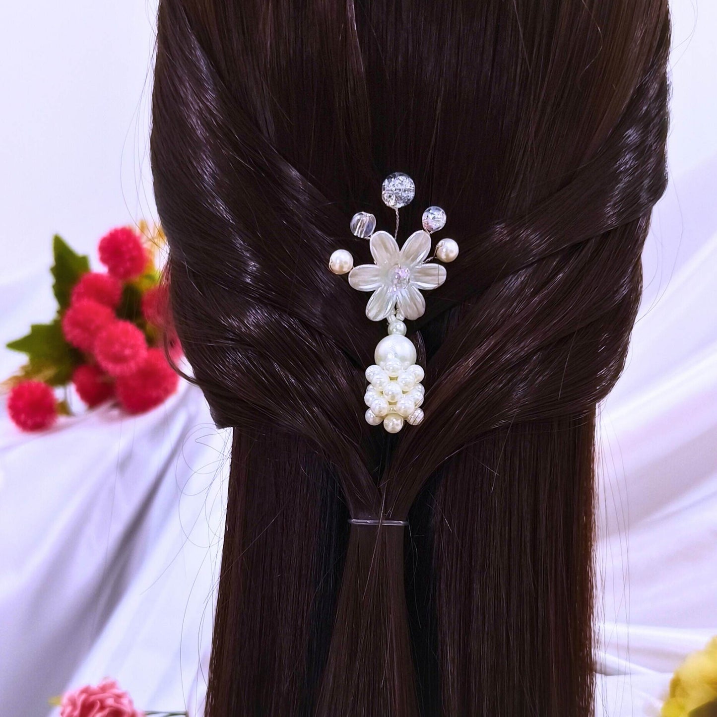 Blooming Handcrafted Hair Pin - Pearl White.
