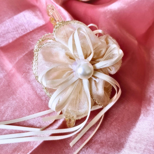Blooming Organza flower claw clip with Golden Border - light Yellow