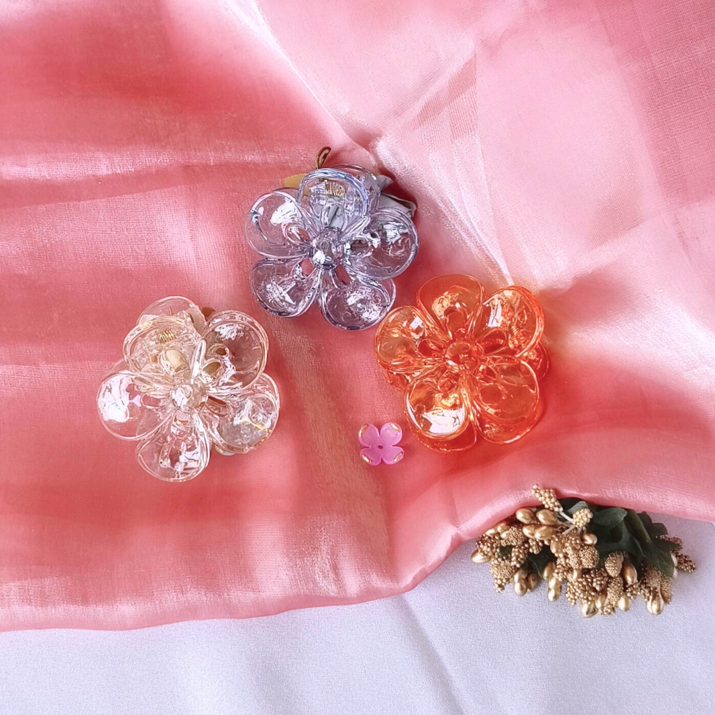 Blooming Combo of 3- Transparent Claw Clip