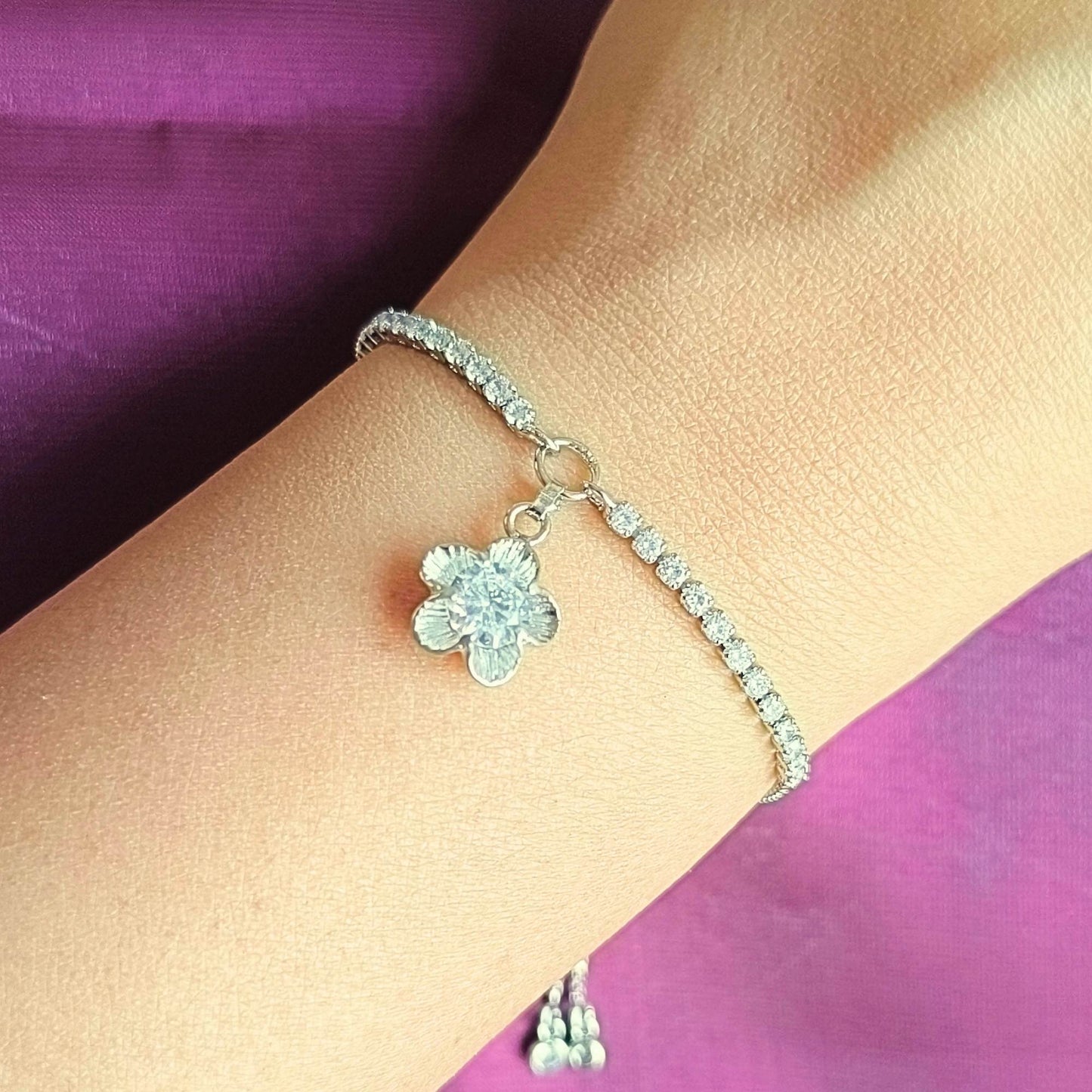 Full Bloom Diamond Charming Bracelet – Silver