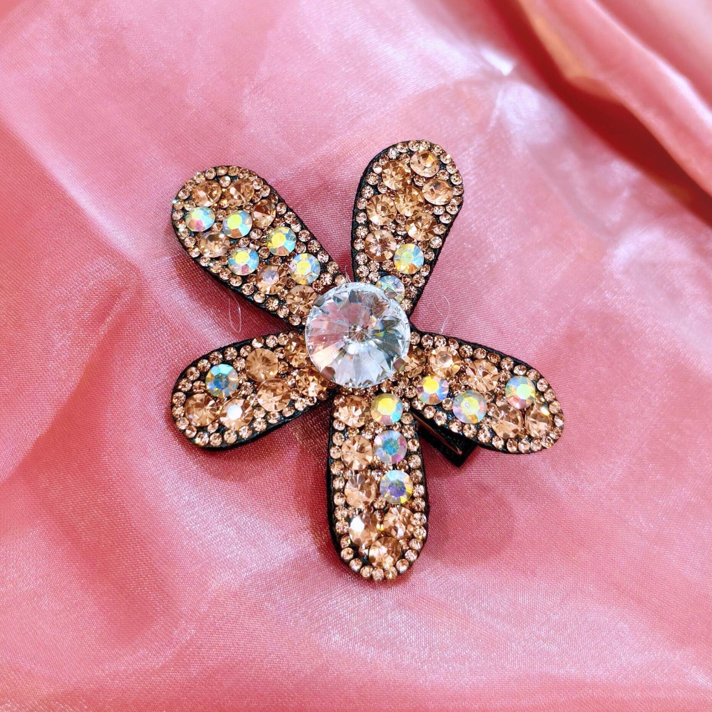 Blooming Big Crystal-Fabric hair pin- Peach