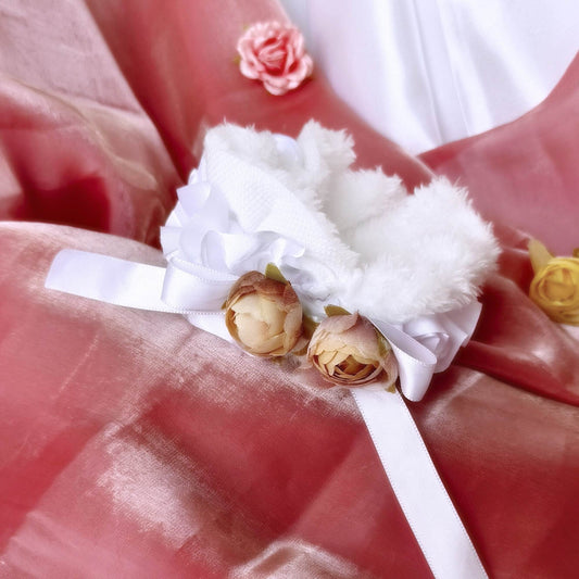 Blooming Soft Furry-Satin Scrunchie- White