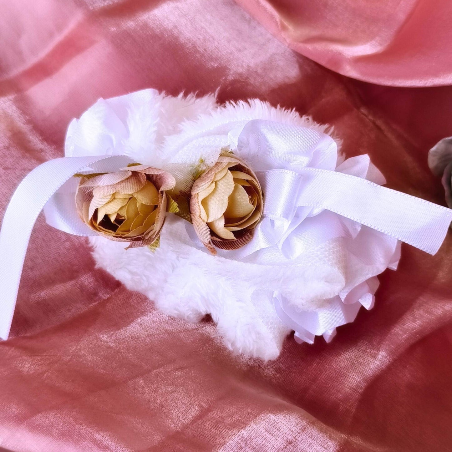 Blooming Soft Furry-Satin Scrunchie- White