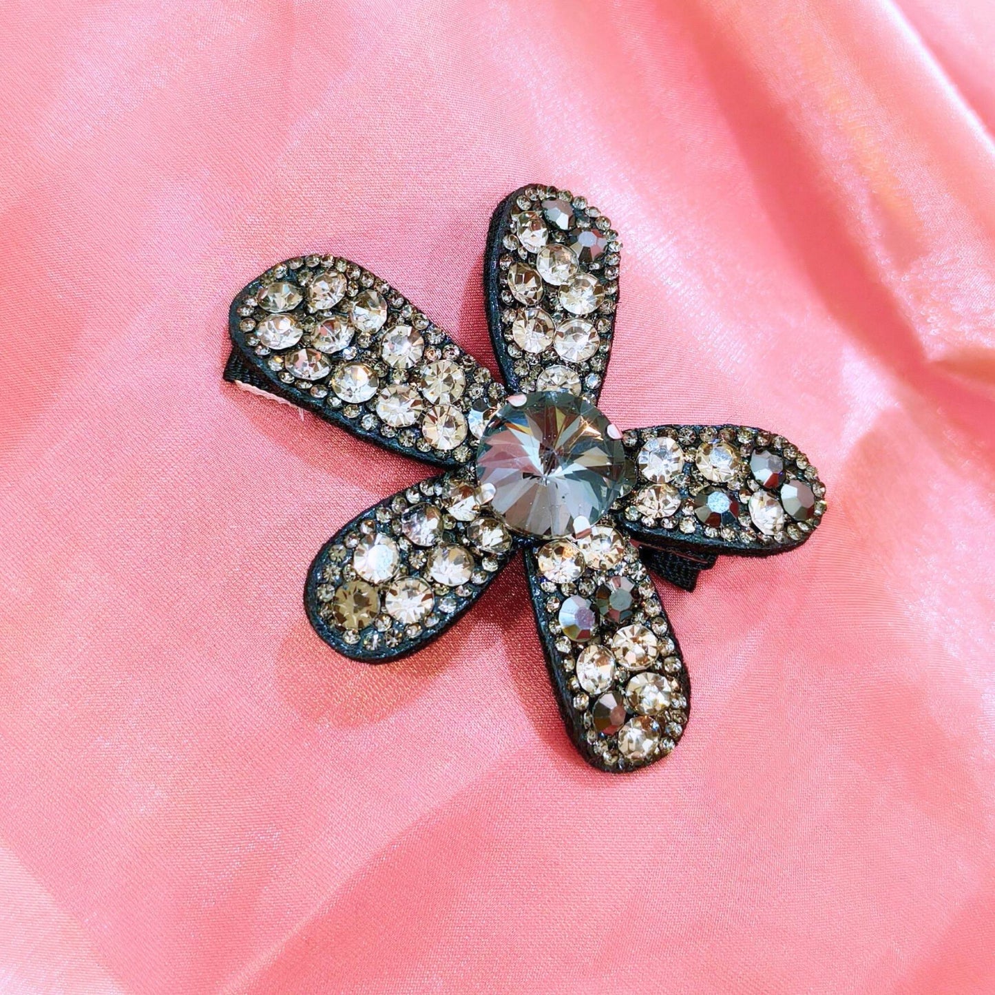 Blooming Big Crystal-Fabric hair pin-Dark Brown.