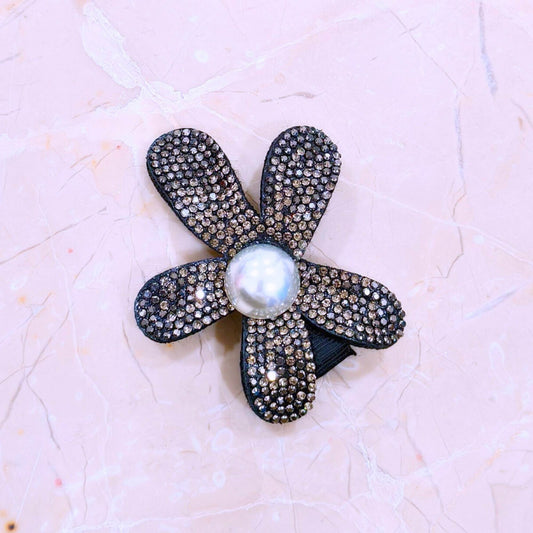 Blooming Crystal Fabric hair pin-Dark Brown.