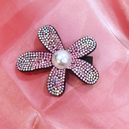 Blooming Crystal Fabric hair pin -Pink & white