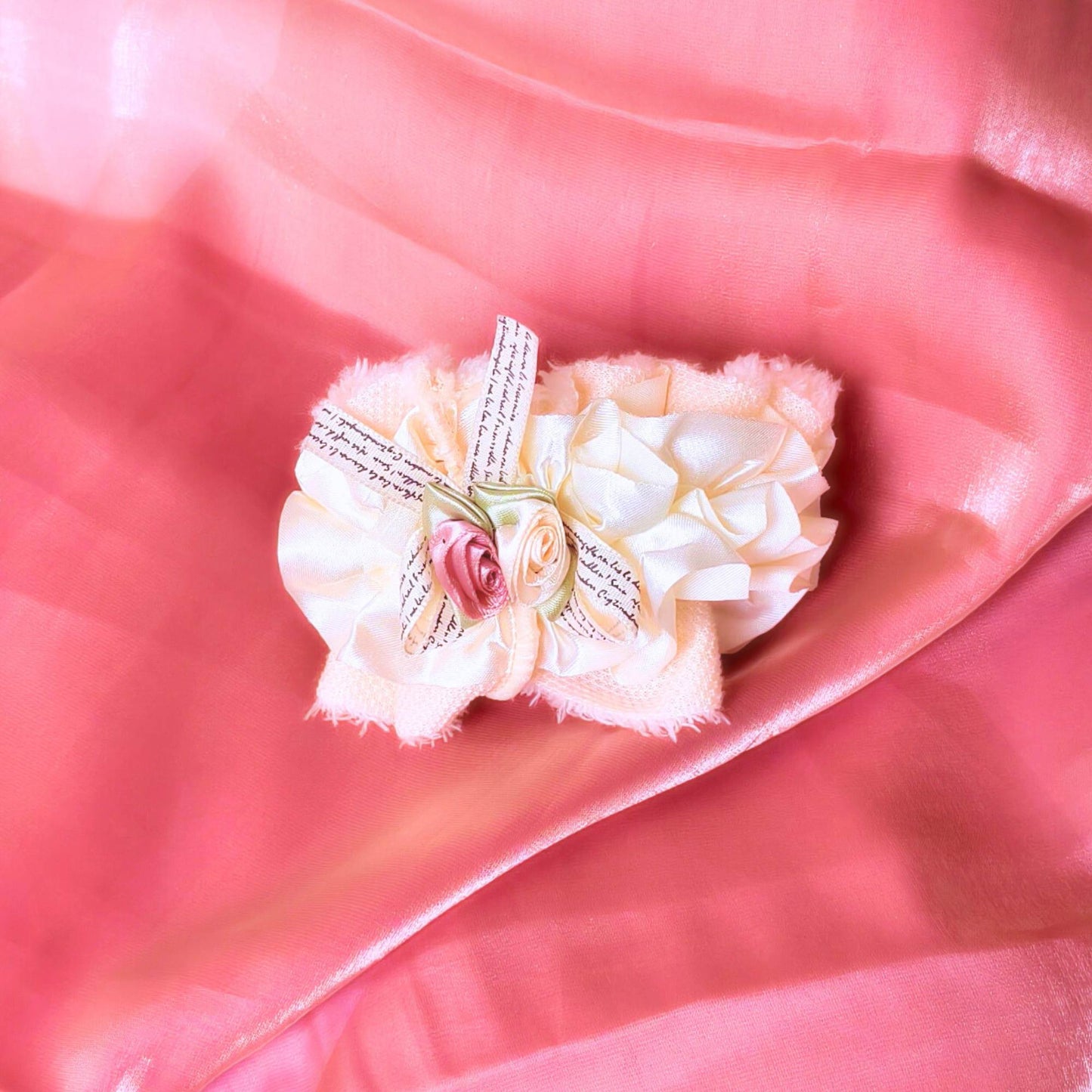 Premium Soft Bloom Furry Satin Scrunchie - Light Yellow.
