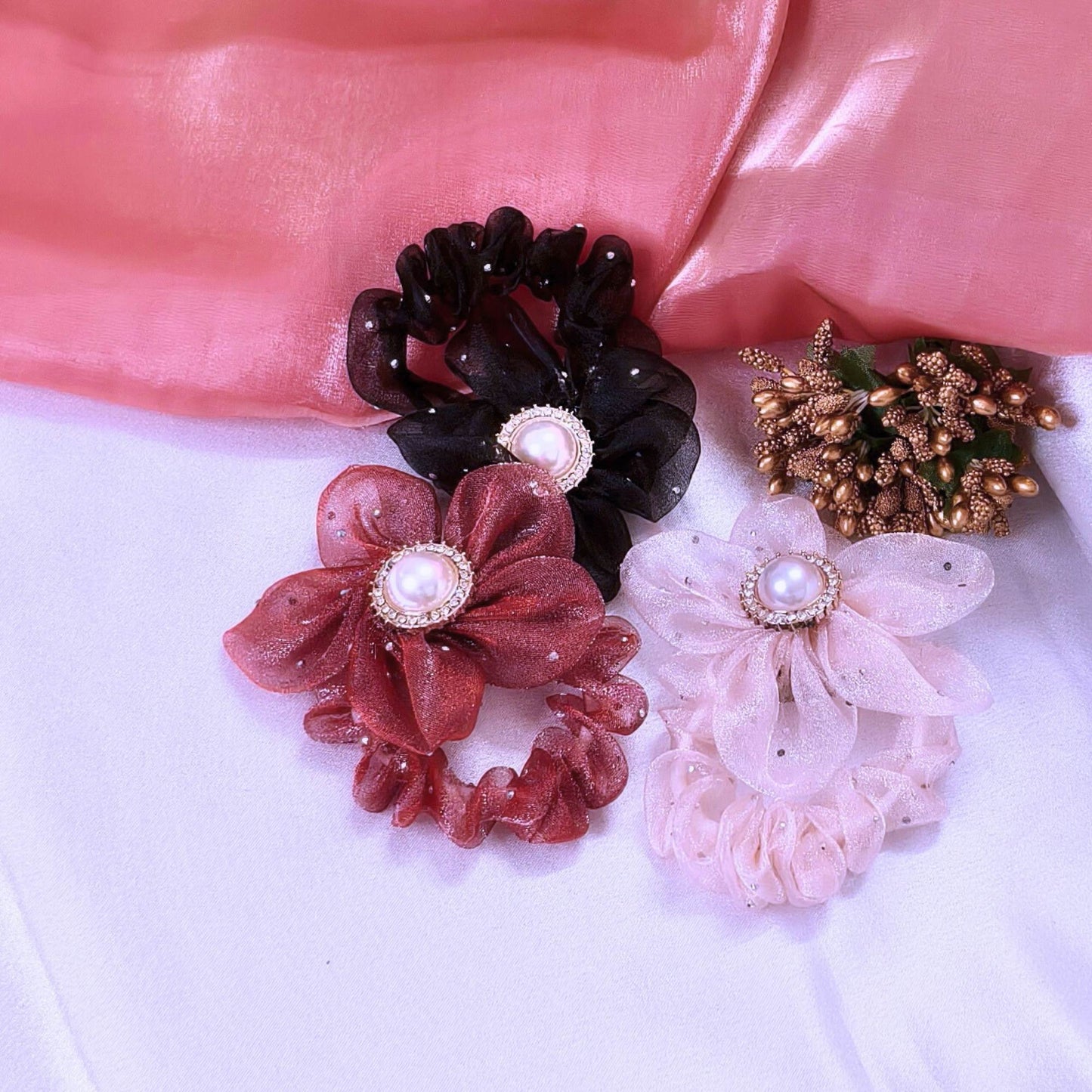 Blooming Organza Flower Scrunchy Combo.