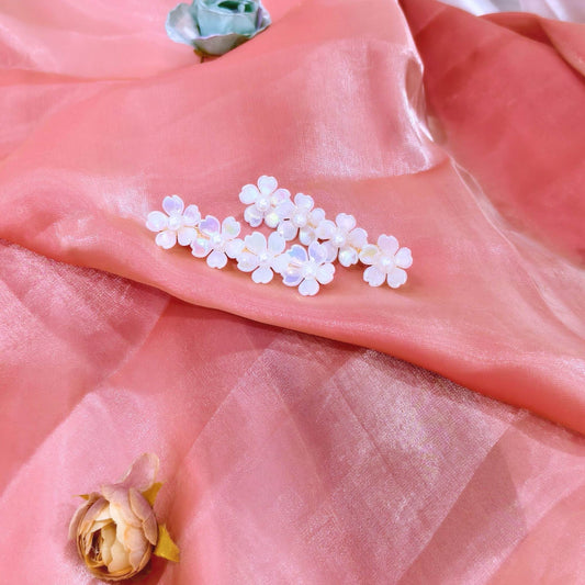 Blooming Blossom Hair Pin Pair - White.