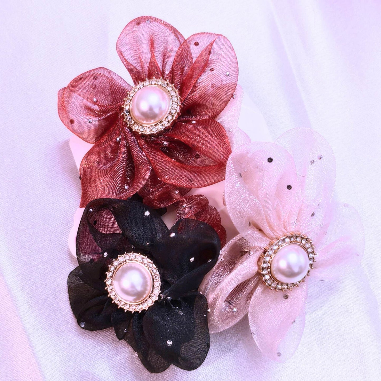 Blooming Organza Flower Scrunchy Combo.
