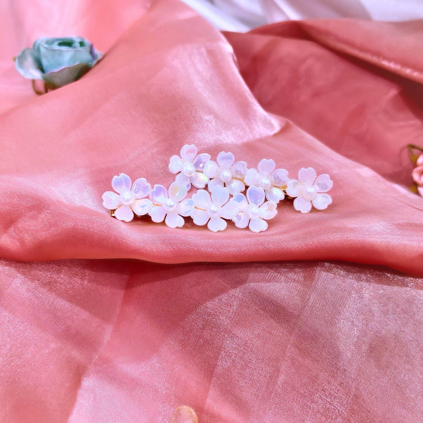 Blooming Blossom Hair Pin Pair - White.