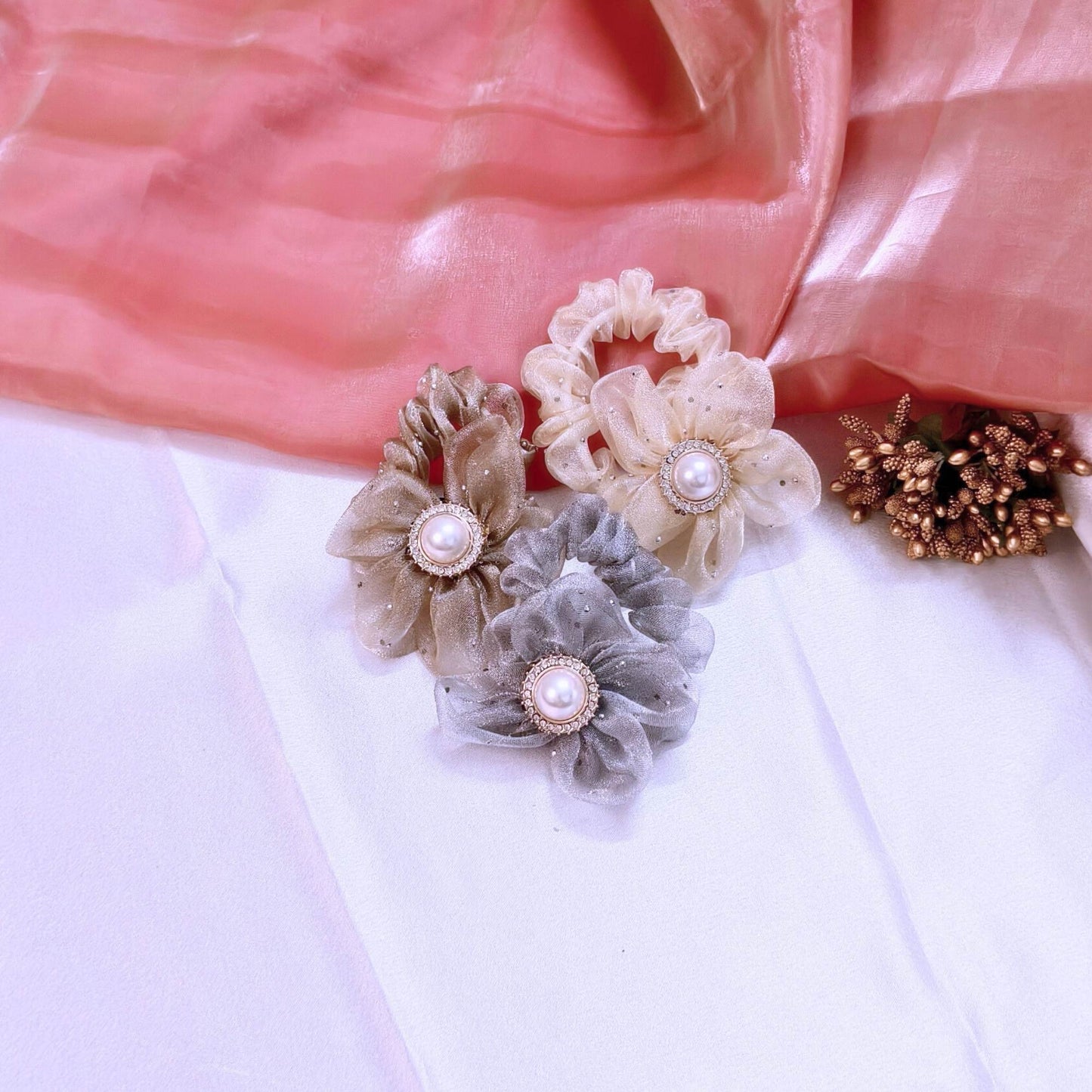 Blooming Organza Flower Scrunchy Combo.