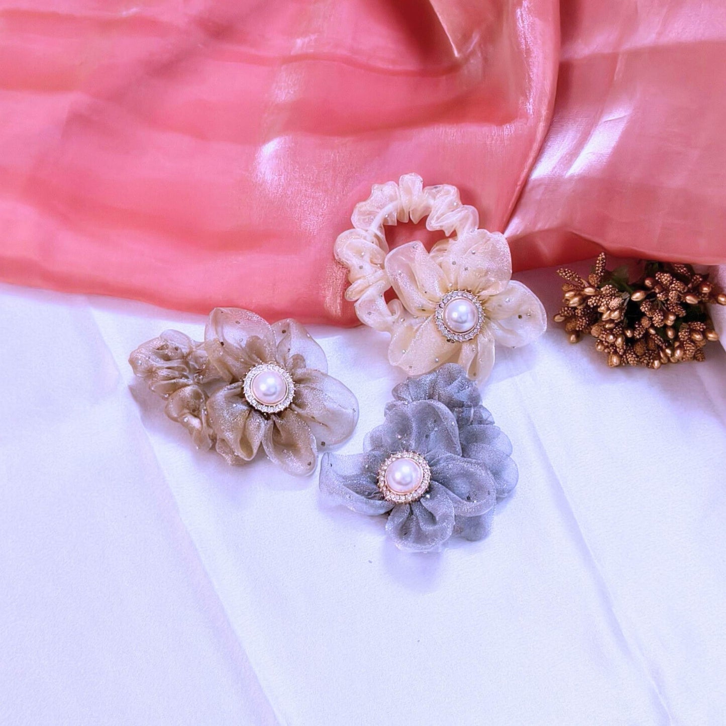 Blooming Organza Flower Scrunchy Combo.