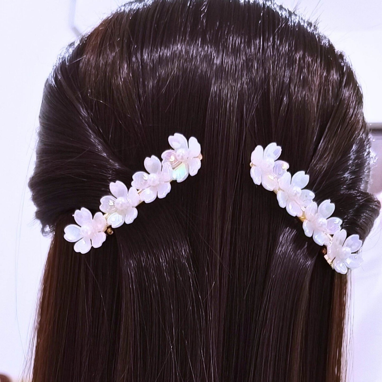 Blooming Blossom Hair Pin Pair - White.