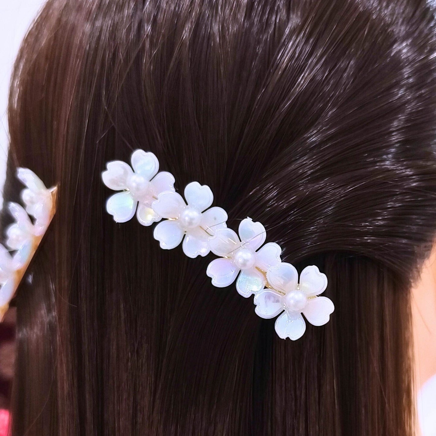 Blooming Blossom Hair Pin Pair - White.
