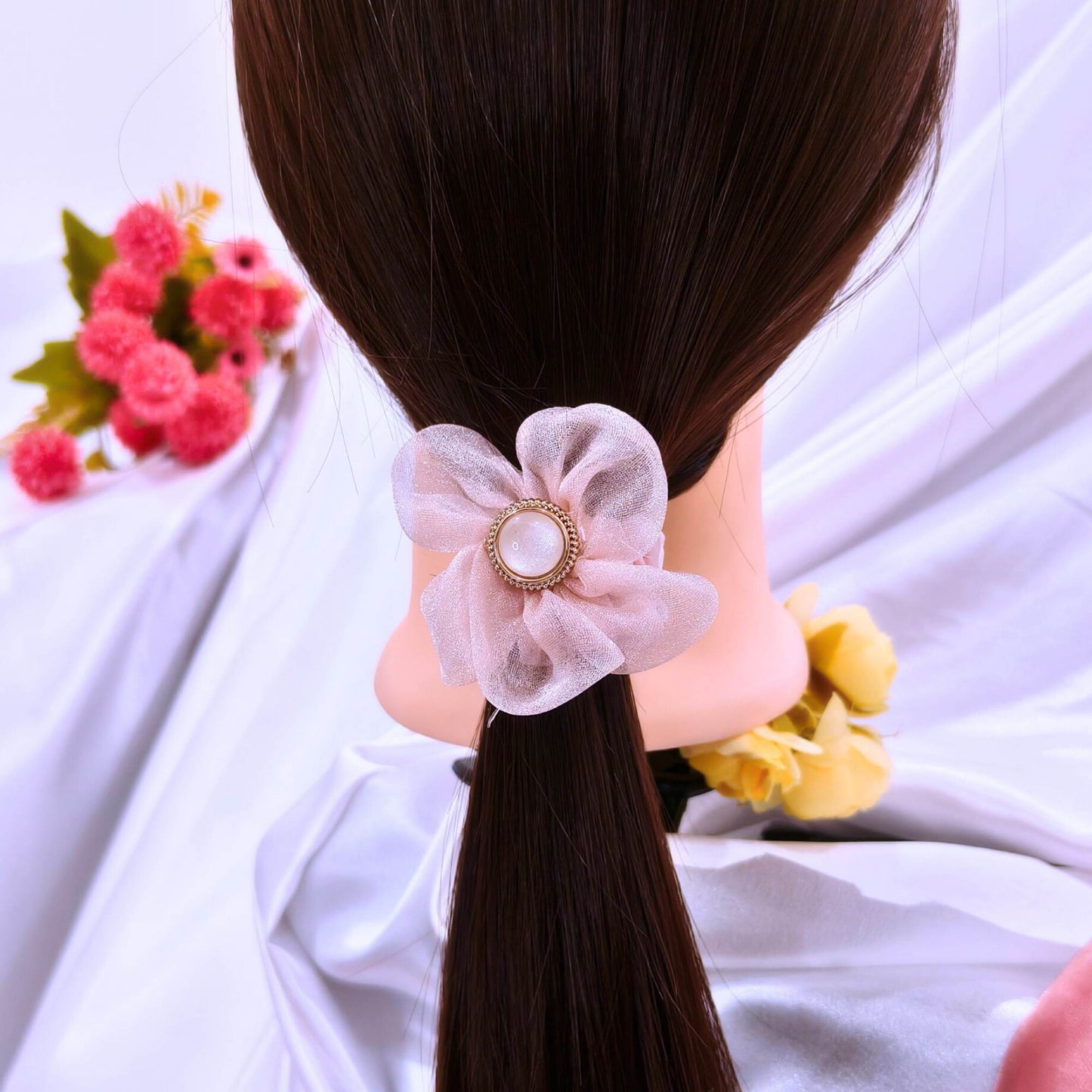 Blooming Organza Flower Scrunchy Combo.
