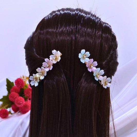 Blooming Blossom Hair Pin Pair- Multi Color.
