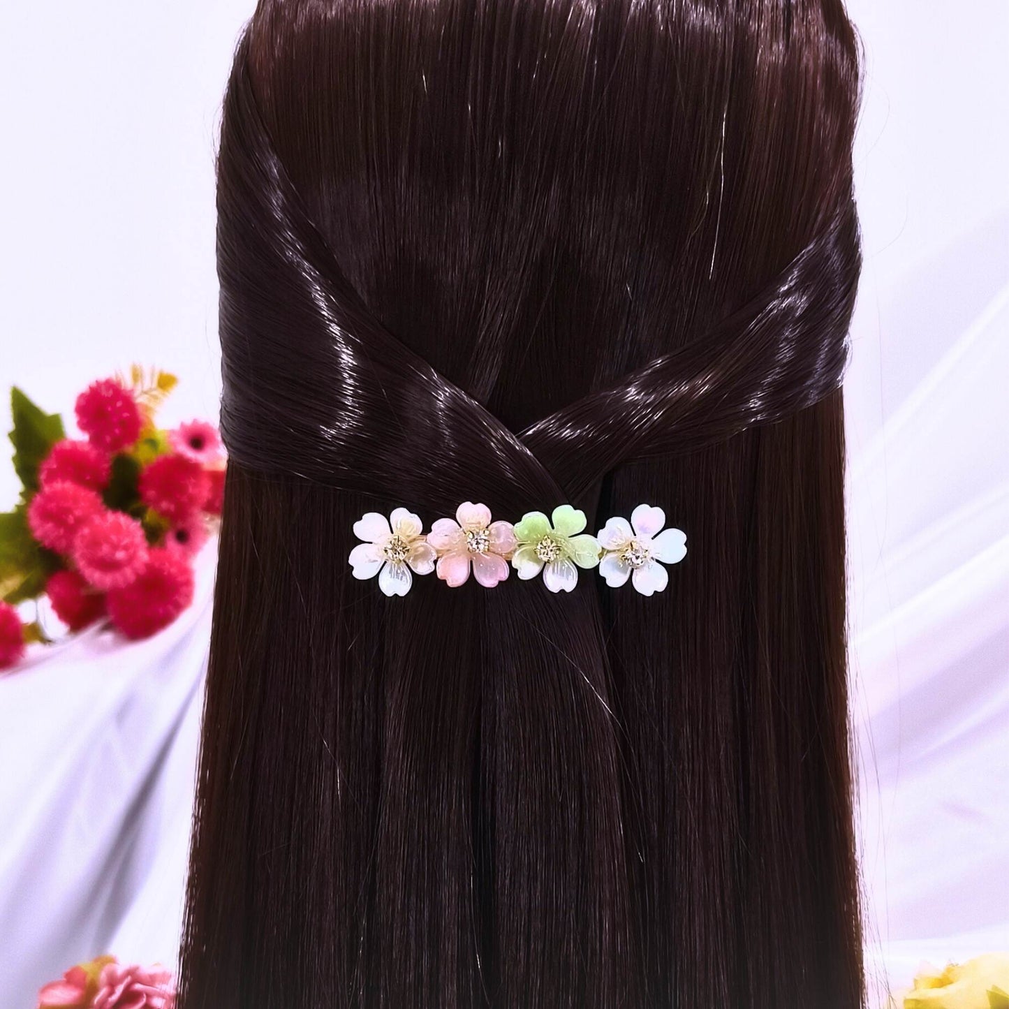 Blooming Blossom Hair Pin Pair- Multi Color.