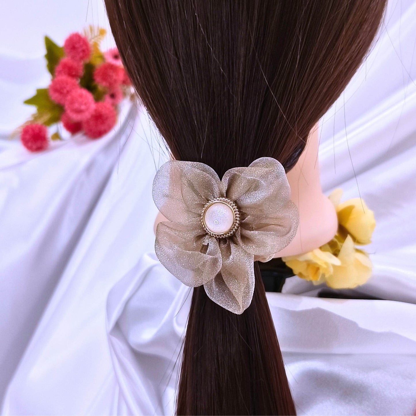 Blooming Organza Flower Scrunchy Combo.