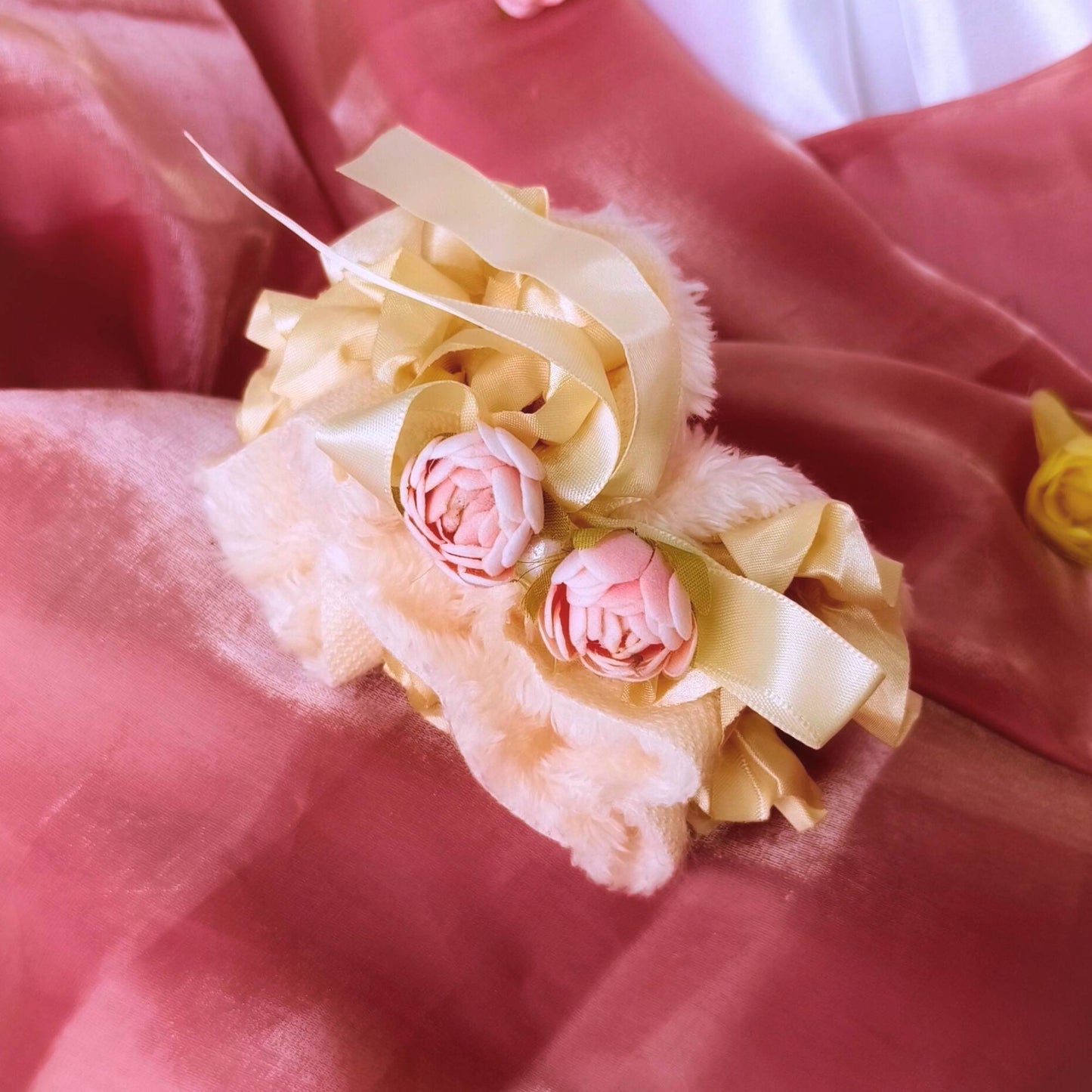 Blooming Soft Furry-Satin Scrunchie - Beige