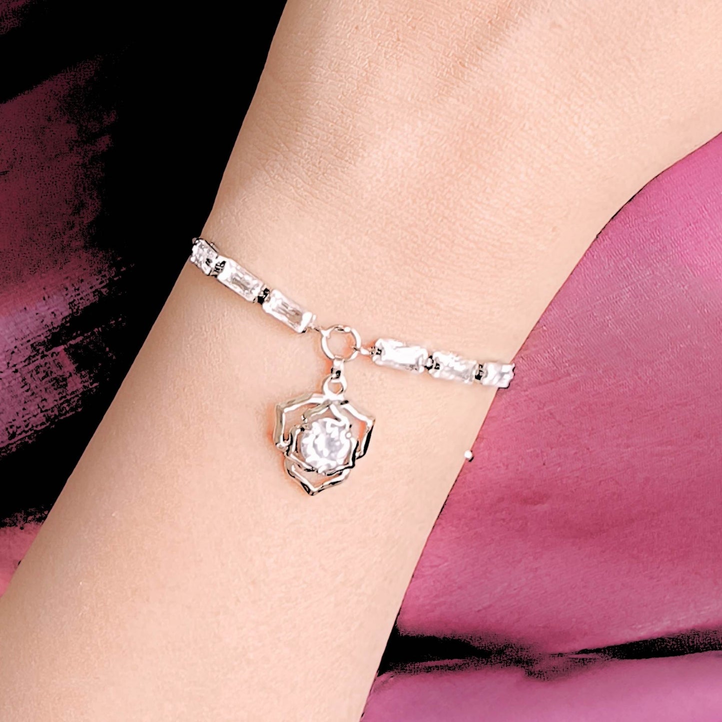 Blooming Petals Diamond Charming Bracelet – Silver