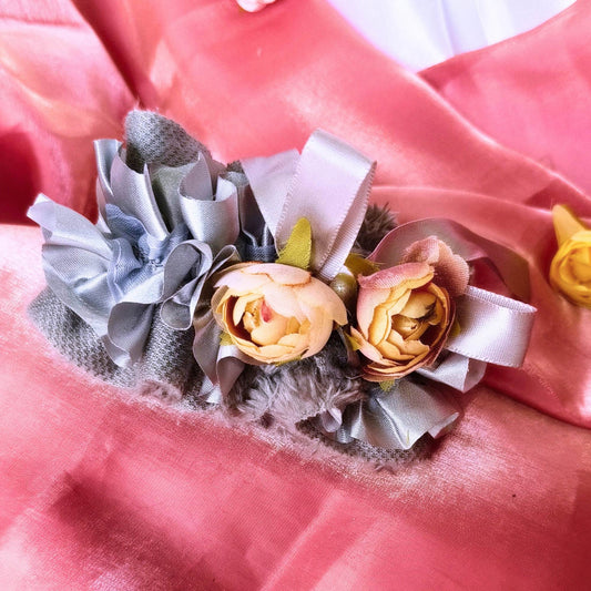 Blooming Soft Furry-Satin Scrunchie- Gray