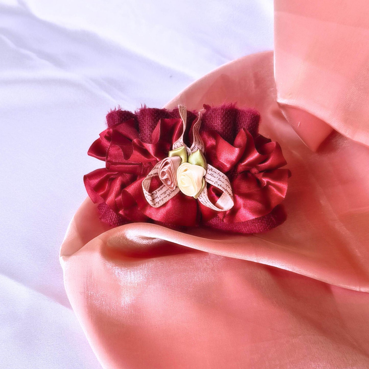 Premium Soft Bloom Furry Satin Scrunchie - Light Yellow.