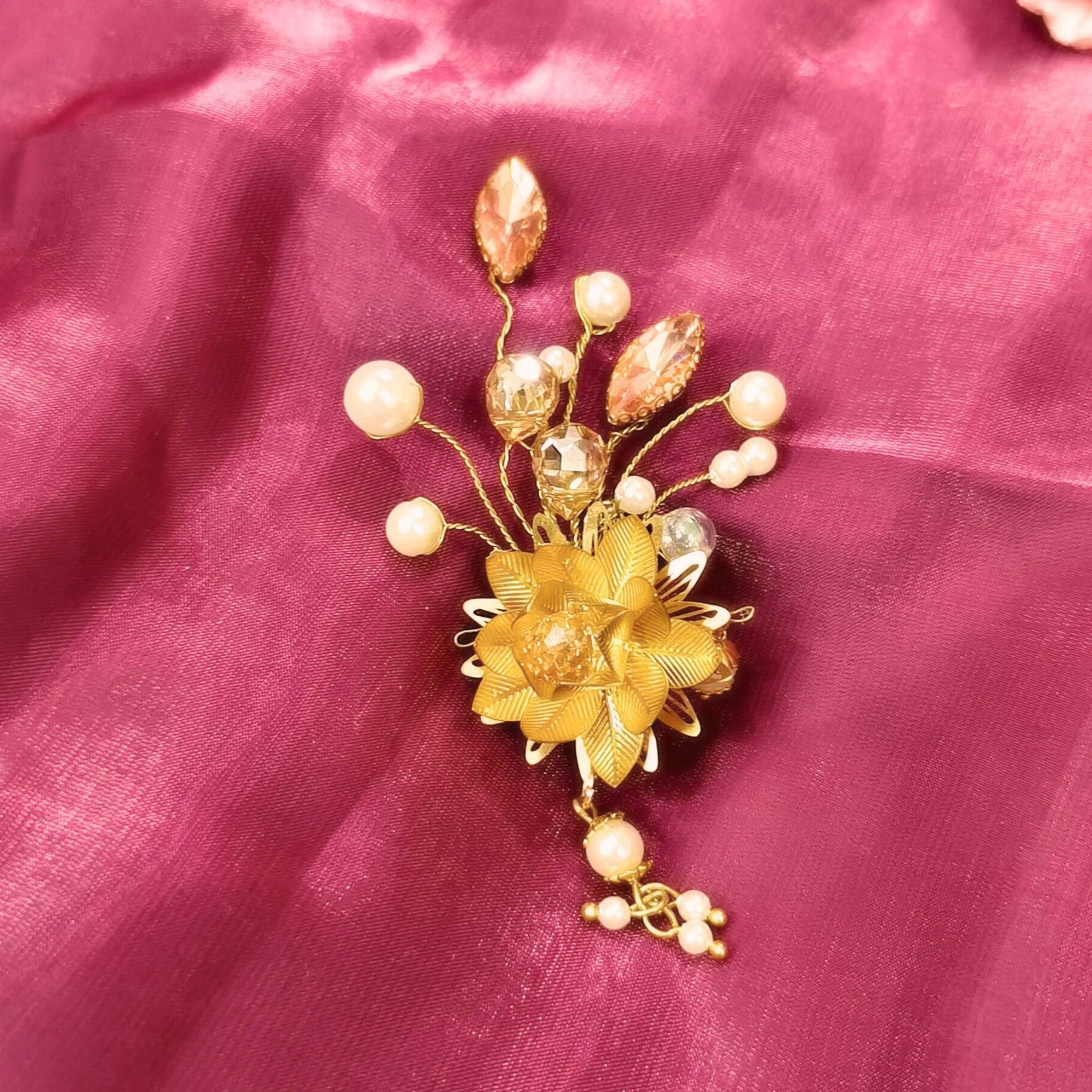 Handcrafted Blooming Lotus Golden Brooch.