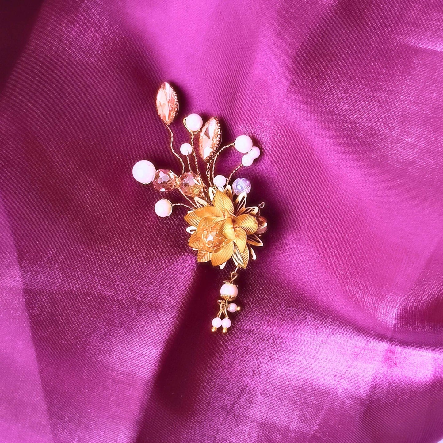 Handcrafted Blooming Lotus Golden Brooch.