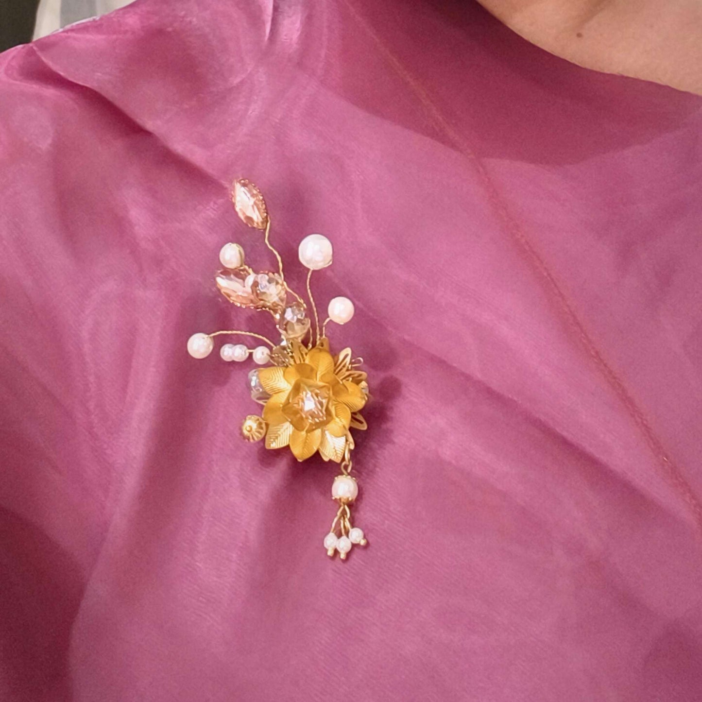 Handcrafted Blooming Lotus Golden Brooch.