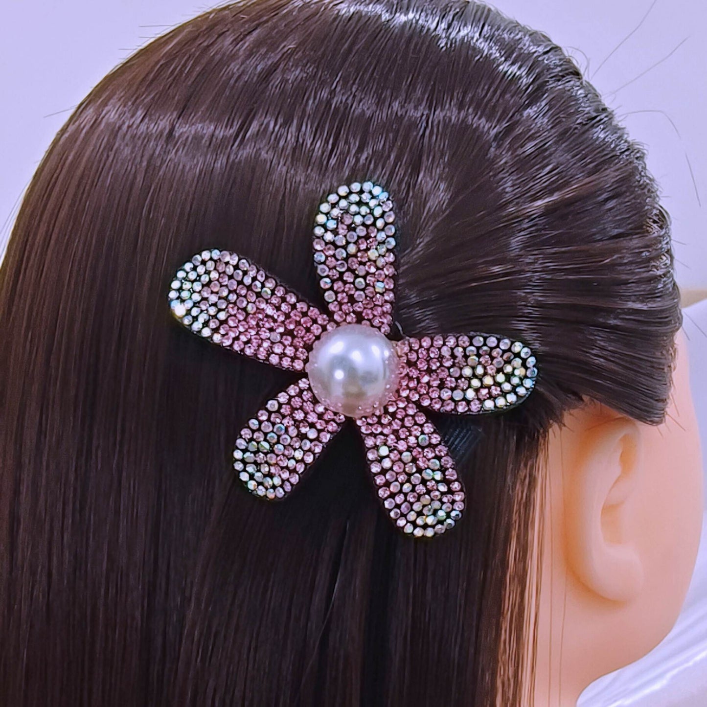Blooming Crystal Fabric hair pin -Pink & white