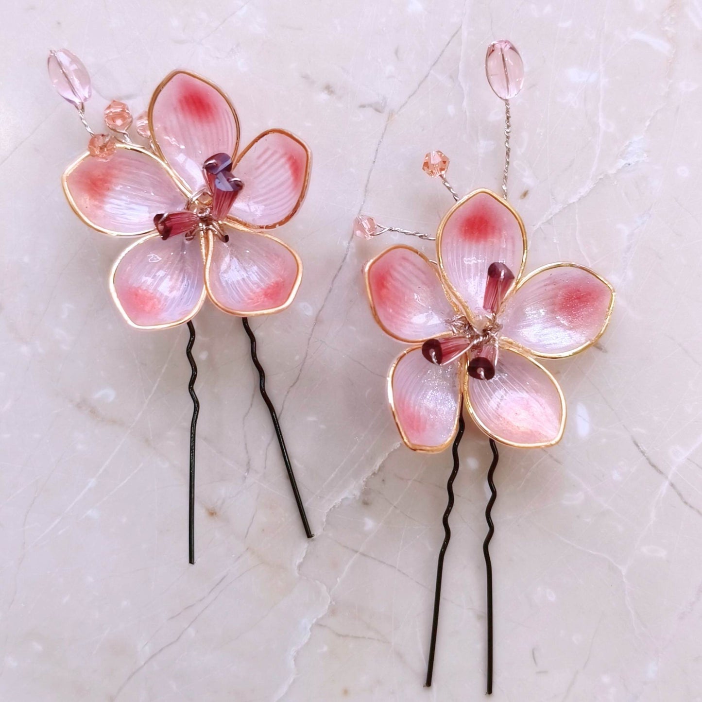 Blooming Hair Pin - Handcrafted- Peach